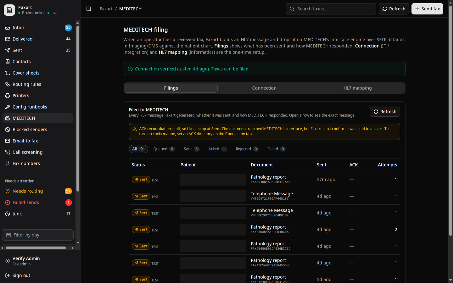 The Faxart MEDITECH filings view