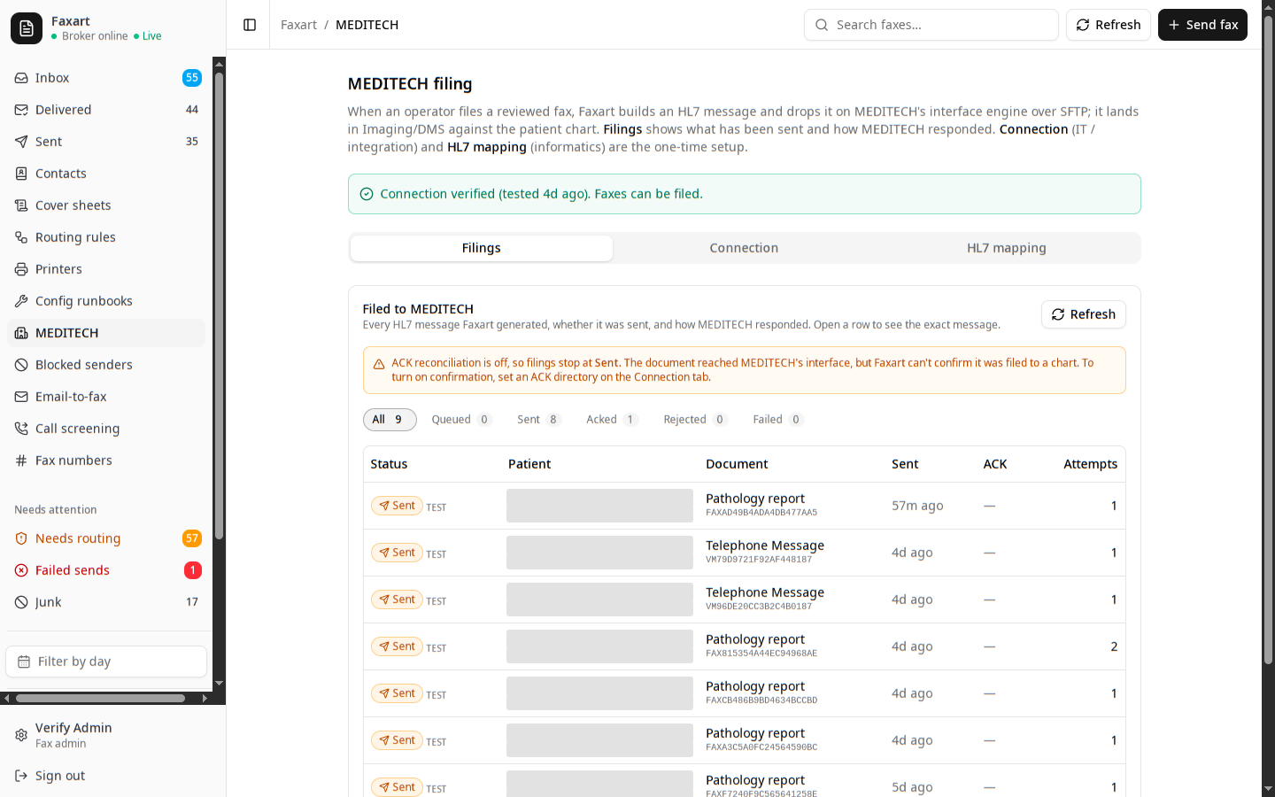 The Faxart MEDITECH filings view