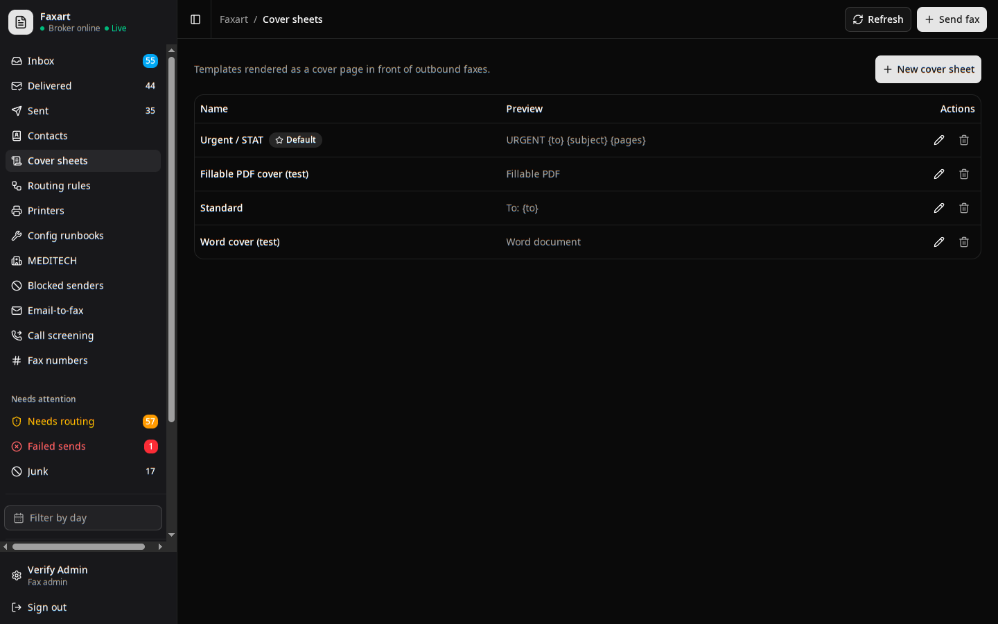 The Faxart cover sheets manager