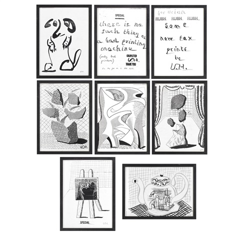 David Hockney, “A Collection of Some New Fax Prints”, a grid of small framed fax works