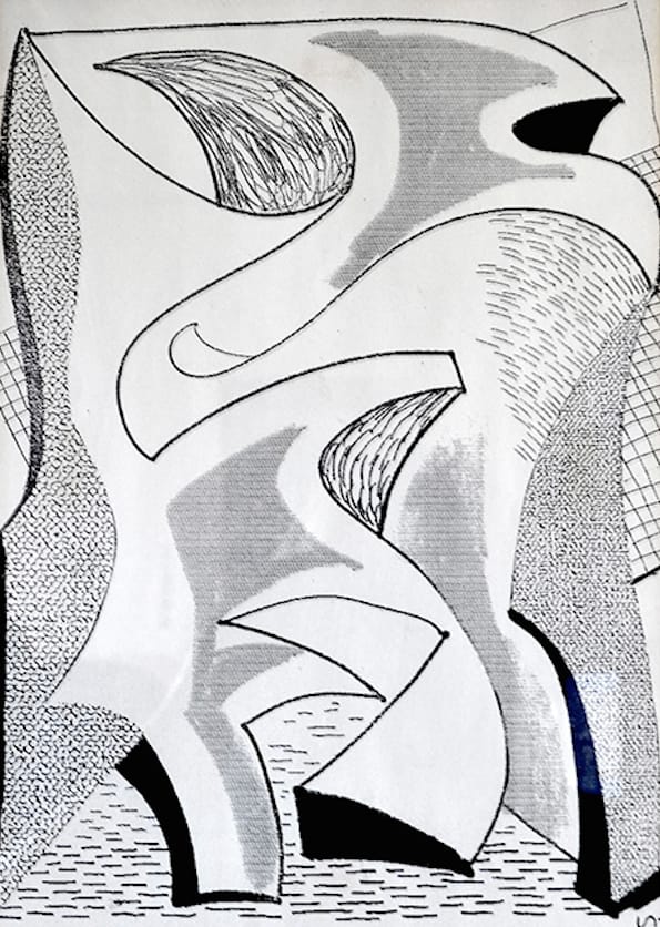 David Hockney, an abstract fax artwork of curving forms and cross-hatching